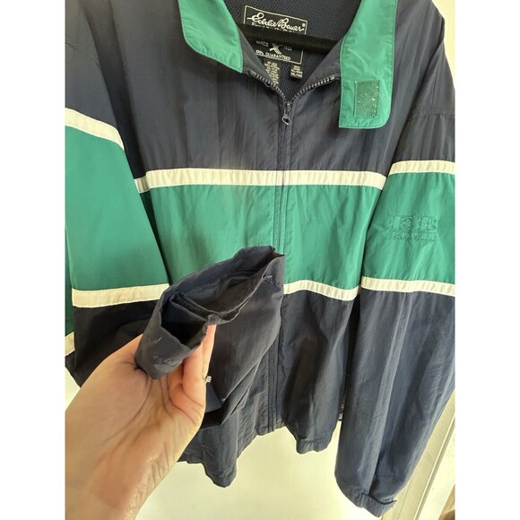 Vintage Eddie Baur Outdoor Outfitters blue stripe Jacket mens XXL windbreaker - Picture 5 of 12